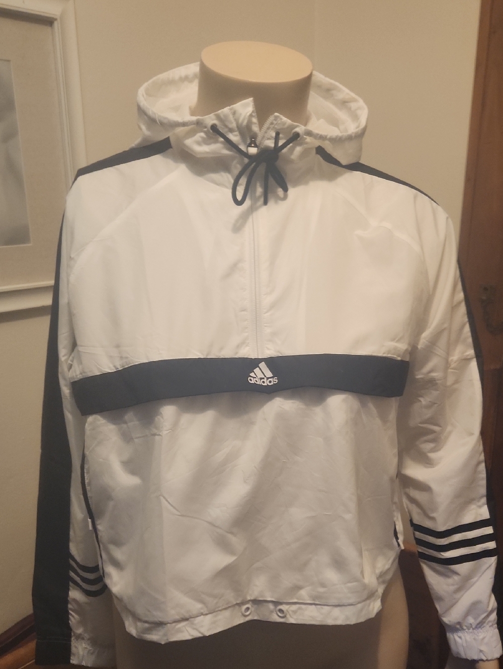 White & Black Adidas Windbreaker Jacket